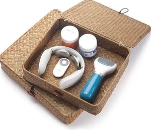 Panier de rangement multifonction en rotin tressé moyen, écologique, de haute qualité, avec couvercle, en herbe de mer naturelle, populaire - Product Image 5