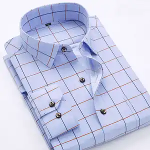 Wholesale Fashion Men's Long Sleeve Waterproof Shirt Stretch Shirt Men Casual Clothing Classic Print Youth Elastic Shirt