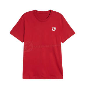 T-shirt pour hommes imprimé de logo personnalisé coupe ajustée avec manches courtes tenue décontracté de couleur unie rouge en polyester/coton tricoté - Product Image 4