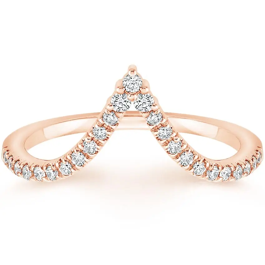 Solid 14k Rose Gold Lab Grown Diamond Pointed Wedding Band V Shaped Curve Filigree Wedding Ring Stackable Band Lab Grown Diamond