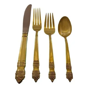 最佳质量销售4件不锈钢金色哑光餐具套装酒店餐厅婚宴餐叉刀勺