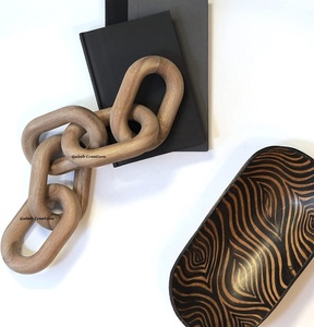Sculpture en bois rustique artisanale en bois d'acacia maillons de chaîne décoratifs naturels pour étagère moderne style Art déco décor à la maison - Product Image 1