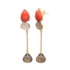 Pendientes en forma de pera de Plata de Ley 925, Gema de Calcedonia naranja y gris, novedad - Product Image 1