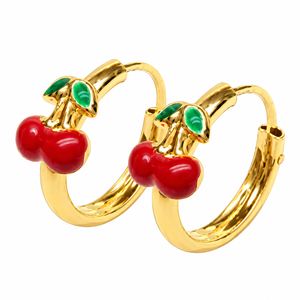 Pendientes de Aro de Oro Sólido de 9K con Diseño de Cereza (Disponibles en 10k-14k-18k) para Mujeres, Niñas y Niños, con Cierre de Rosca, Hechos en España - Product Image 1