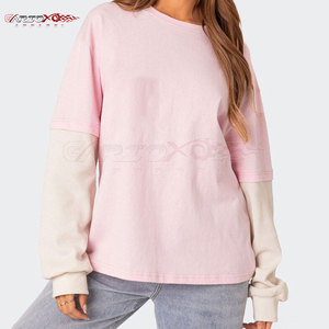 T-shirt de mode pour femmes avec ourlet en couches pour l'été et la saison du printemps T-shirt pour femmes à double couche à coupe décontractée - Product Image 2