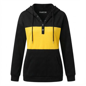Sudaderas con Bloques de Color Personalizables para Mujer, Estilo Henley con Botones, Bolsillo Canguro, Manga Larga, Casual, Precio al por Mayor - Product Image 4