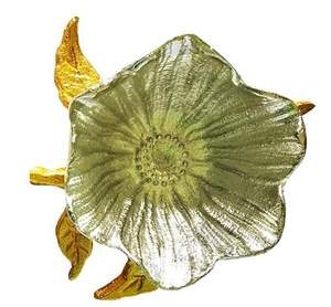 Cuenco de aluminio decorativo en forma de flor con soporte de hojas adjunto en color dorado y plateado Cuenco bellamente hecho a mano a granel - Product Image 3