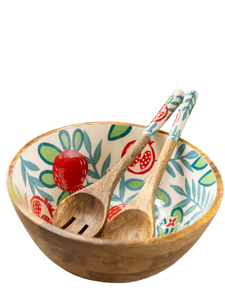 Bol en bois de forme ronde imprimé de fleurs vintage, bols de service à salade et riz pour bol de décoration d'intérieur - Product Image 5