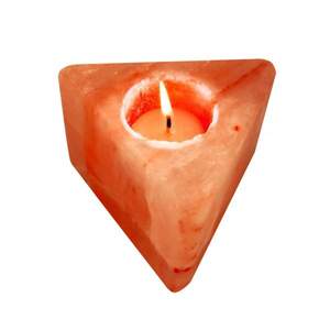Hermosa forma de triángulo de portavelas de sal de roca rosa con estilo de flor tallada - Product Image 6