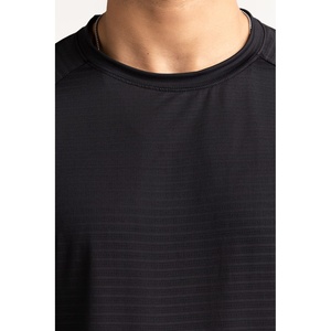 Black Textured Knit T-<b>Shirt</b> Screen Printed Logo Short Sleeve Sporty Premium Tee Custom Branding Apparel 100% Cotton Spandex - Product Image 3