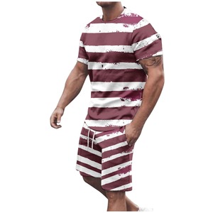 Impresión personalizada de diseño de fábrica al por mayor logotipo personalizado camisas de los hombres de manga corta Camiseta Casual conjunto doble - Product Image 2