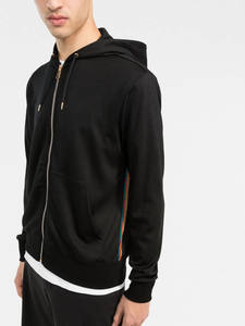 Suéter clásico de algodón puro de Color negro sólido para hombre con capucha y cremallera primavera otoño suelto cómodo Casual versátil con capucha - Product Image 3