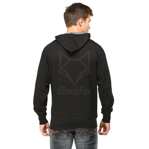 BlackFox Men's Black Hooded <b>Sweatshirt</b> Regular Fit Cotton French Terry Pullover Casual Autumn Streetwear with Front Pocket - Product Image 4