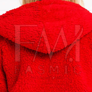 <b>Women's</b> Red 100% Wool Jersey <b>Hoodie</b> Customizable Winter Thick <b>Fur</b> <b>Hoodie</b> Hip Hop Style Own Brand Logo <b>Lined</b> Plain Street Design - Product Image 4