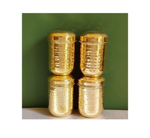 Recipiente de cocina de latón martillado elegante, caja de Metal pulido dorado para almacenamiento de especias de té y café - Product Image 4