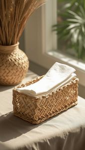 Support de boîte à mouchoirs en rotin naturel parfait pour les chambres à coucher, les salons, les cuisines et les salles de bain avec un attrait écologique - Product Image 4