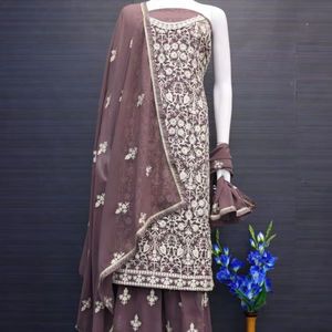 Dupatta Festiva de Georgette con Bordado de Cadena Completo, Estilo Indio Pakistaní para Fiestas, Gharara Plazzo - Product Image 1