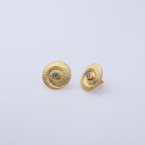 Round Shape <b>Aquamarine</b> CZ Stone 925 Sterling Silver Wholesale Turkish Handmade Vintage 22K <b>Stud</b> <b>Earrings</b> Jewelry for Women - Product Image 4