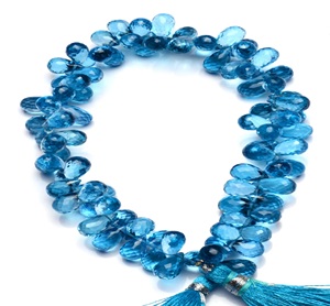 ลูกปัดบลูโทปาซทรงหยดน้ำธรรมชาติ บริการตรวจสอบโดยผู้ตรวจสอบอิสระจาก Coszcalt Exports พร้อมใบรับรองความแท้ - Product Image 1