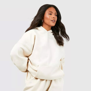 Sudadera con capucha de gran tamaño color crema y conjunto de ropa de correr de pierna ancha, ropa de calle de la mejor calidad, chándal para mujer con diseño gráfico personalizado - Product Image 2