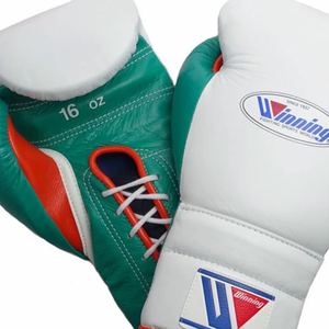 Guantes de Boxeo Winning con Cordones, Blancos, Verdes y Rojos, de Cuero Genuino, para Entrenamiento Profesional y Sparring, 8oz, 10oz, 12oz, 14oz, 16oz - Product Image 2