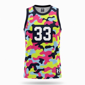 Maillot de basket-ball personnalisé sublimé, streetwear coloré camouflage, OEM en gros - Product Image 1