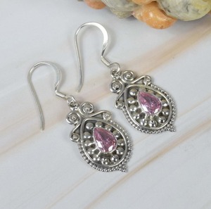 Pendientes para mujer, pendientes de piedras preciosas de topacio rosa, Plata de Ley 925 sólida, pendientes colgantes de Piedra Rosa para niñas, joyería de plata - Product Image 3