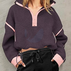 Sweat-shirts en polaire sherpa surdimensionnés doublés très tendance pour femmes, style décontracté avec logo sur le devant, écologiques pour l'hiver - Product Image 6