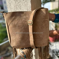 Tas selempang kulit bulu wanita, gaya Barat unik tas jinjing kulit bulu timbul gaya Vintage