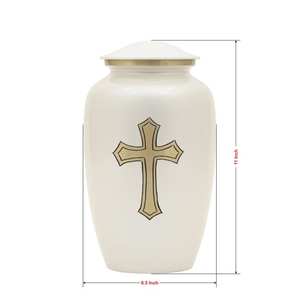Urn <b>for</b> Human <b>Ashes</b> Cremate Urn <b>for</b> Adult White Classic With Bronze Overlap Cross Urn <b>for</b> Human <b>Ashes</b> Full Size up to 200 - Product Image 2
