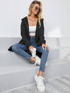 Vestido con Capucha de Forro Polar con Cierre Frontal Largo, Cordón Ajustable, Bolsillo Frontal, Negro, Transpirable, Ropa Casual de Invierno, Producción al por Mayor - Product Image 6