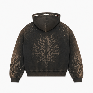 Sweat à capuche zippé en molleton French Terry délavé personnalisé, style boxy tendance, avec motif graphique vieilli, unisexe, pour le streetwear et les tenues décontractées - Product Image 5
