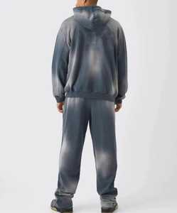 Premium Unisex Custom Plus Size Winter <b>Tracksuit</b> Set Sunfade Wash Solid Rhinestone Pullover Hoodie Sweatpants Streetwear Style - Product Image 5