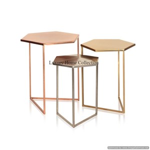Table d'appoint et table gigogne en métal en acier inoxydable avec autocollant en émail de couleur noire dessus en bois avec tiroir lot de 2 - Product Image 2