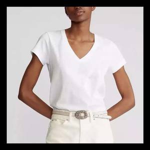 Camisetas personalizadas con cuello en V 2025, camisas lisas de algodón y poliéster, Color azul marino, camiseta bordada con estampado de logotipo personalizado para mujer - Product Image 4