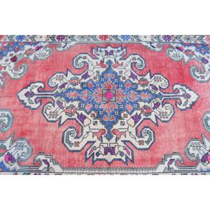 4.5x7.2 ft Rug, Turkish Vintage Rug, <b>Red</b> Check <b>Wool</b> Rug - Product Image 4