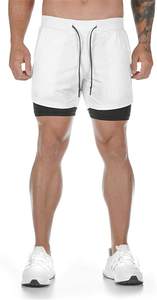Pantalones cortos de entrenamiento para hombre, Shorts de compresión con bolsillo y cremallera de secado rápido, 2 en 1 - Product Image 2