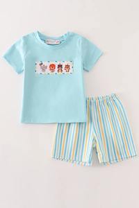 Conjunto de Ropa para Niño en Algodón/Spandex con Diseño Bordado de Animales Azules, Estilo Casual Elegante, Ropa Infantil Honeydew para Cumpleaños - Product Image 6