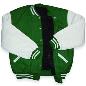 Men's Green Varsity <b>Jacket</b> Solid Color Button Closure Turn-down Collar Casual Autumn Wear Regular Fit Polyester Cotton Material - Product Image 3