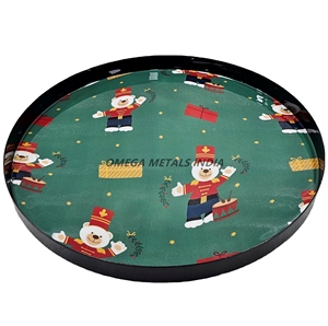 Plateau de service rond rouge vif avec élégant lettrage ondulé de Noël et bordure noire polie pour la nourriture ou la maison - Product Image 4