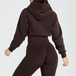 Wholesale High Quality Women Blank Full Zip up Drawstring <b>Soft</b> Fleece Oversized Lounge Cropped Zip Through <b>Hoodie</b> BY BS 2026 - Product Image 6