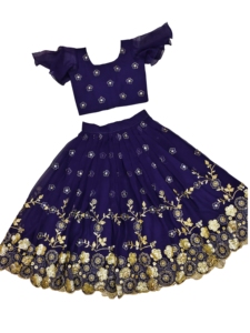 Shoryam Fashion Lehenga Choli en soie de Bangalore bleue, longueur au sol, entièrement cousu, pour filles, ensemble ethnique pour fête, bord festonné - Product Image 3