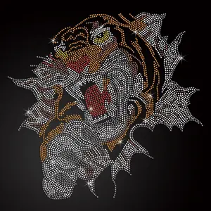 New Arrivals Tiger Iron On Rhinestone Appliques Rhinestone Heat Transfers Hot-Fix