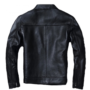 Veste de moto en cuir véritable pour homme de haute qualité, col montant, automne, vintage, fermeture éclair à capuche - Product Image 2