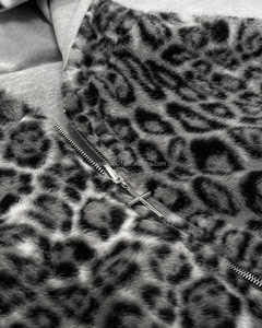 Veste à Capuche Personnalisée Double Couche Imprimé Léopard Lourd Éponge Française Surdimensionné en Fausse Fourrure Réversible Zip Up Sweat à Capuche Vierge pour Hommes - Product Image 4