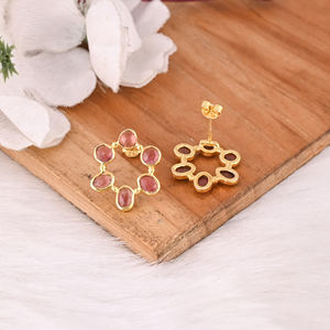 Magnifiques boucles d'oreilles en argent sterling 925 avec tourmaline pour femmes élégantes, boucles d'oreilles plaquées or de créateur faites à la main - Product Image 5