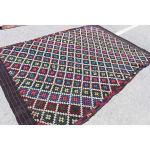 Tapis vintage 6,5x10,2 pieds, grand tapis turc, tapis marocain en laine rouge et bleu - Product Image 2