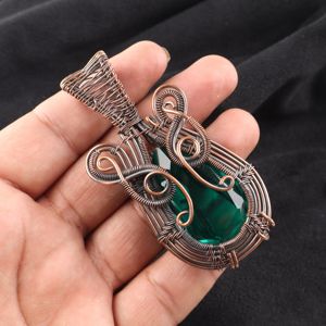 Green Emerald Quartz Gemstone Pear Cut Wire <b>Wrapped</b> Copper Fashion Pendant Oxidized Silver <b>Bridal</b> Wedding Engagement Party - Product Image 3