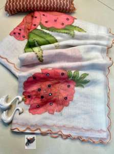 Nouveauté : Sari en lin lourd pour mariage avec bordure Aarco et broderie miroir, Inde - Product Image 2