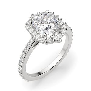 Bague de fiançailles Halo en diamant taillé coussin pour femme - Product Image 1